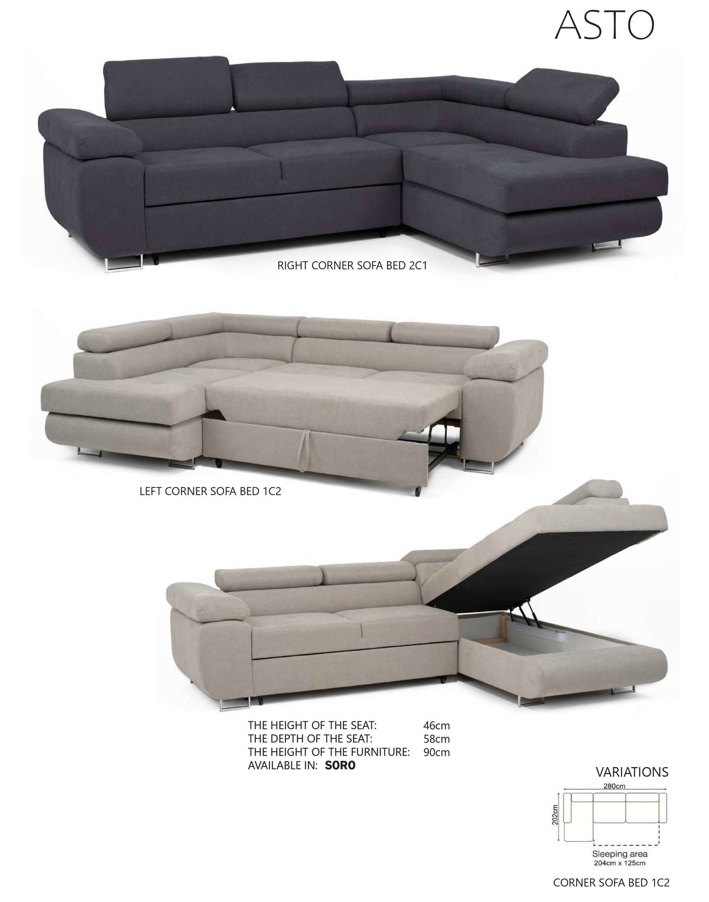Asto Corner Sofa Bed