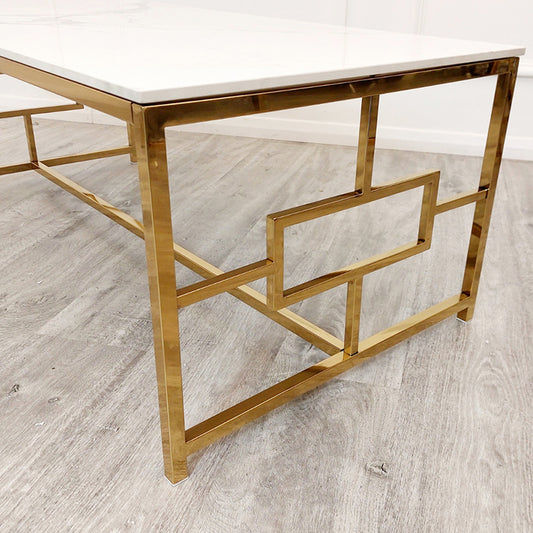Geo Gold Coffee Table with White Polar Sintered Top
