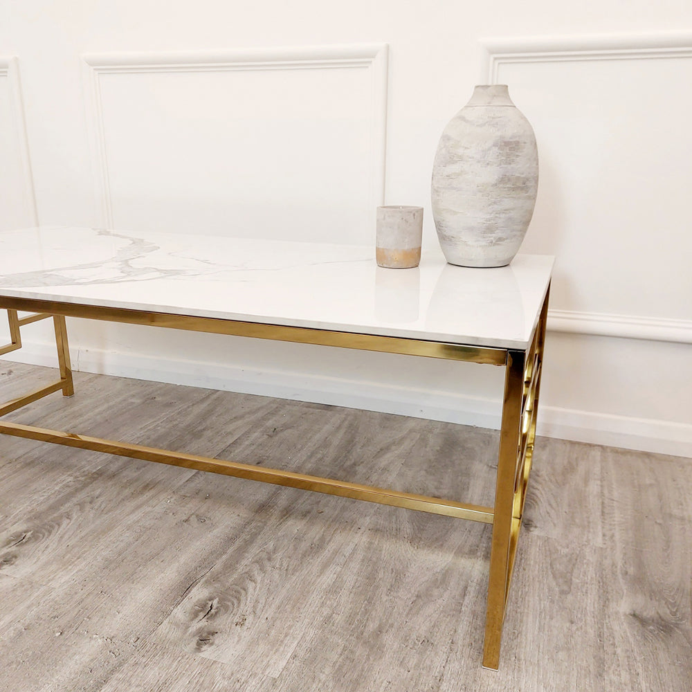 Geo Gold Coffee Table with White Polar Sintered Top