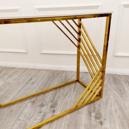 Azure Gold Console Table With Polar White Sintered Top