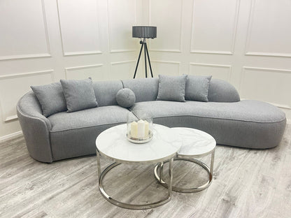 Cato Nest of 2 Round Coffee Silver Table with Polar White Sintered Stone Top