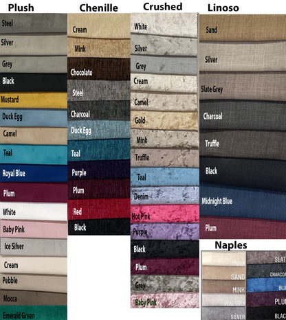 Collection of fabric swatches in various colors and textures.