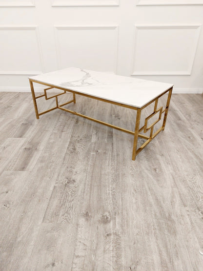 Geo Gold Coffee Table with White Polar Sintered Top