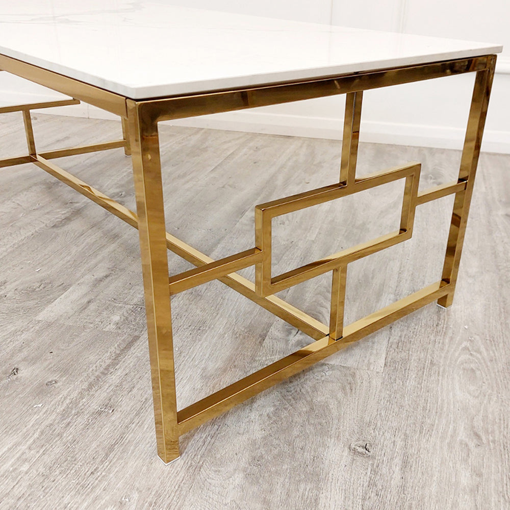Geo Gold Coffee Table with White Polar Sintered Top