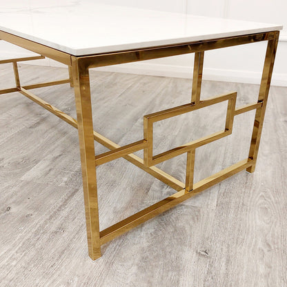 Geo Gold Coffee Table with White Polar Sintered Top