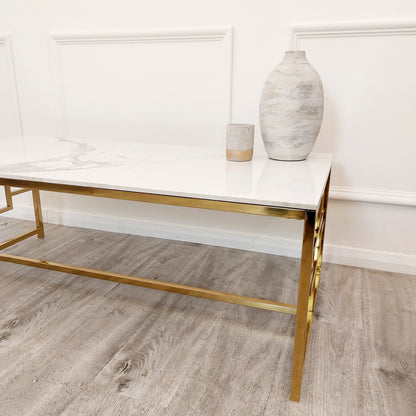 Geo Gold Coffee Table with White Polar Sintered Top