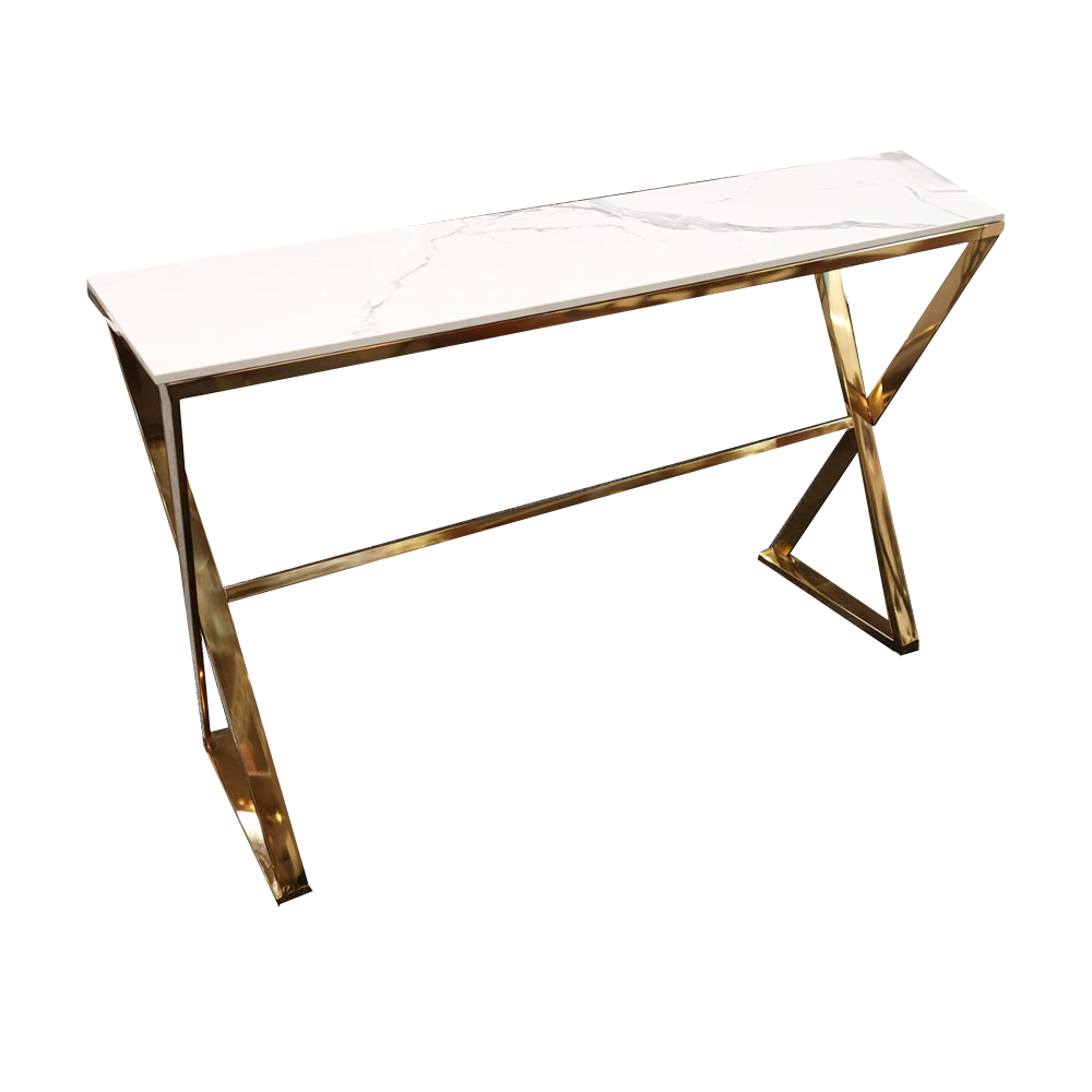 Zion Gold Console Table With Polar White Sintered Top
