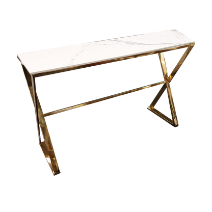 Zion Gold Console Table With Polar White Sintered Top