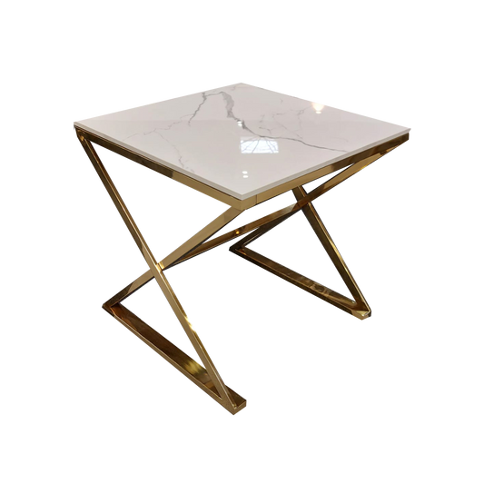 Zion Gold Lamp Table with Polar White Sintered Top