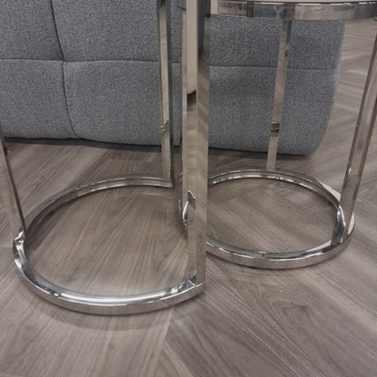Cato Nest of 2 Tall Silver End Tables with Polar White Sintered Stone Tops